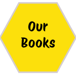 Yellow hexagon with 'Our Books' text in black.