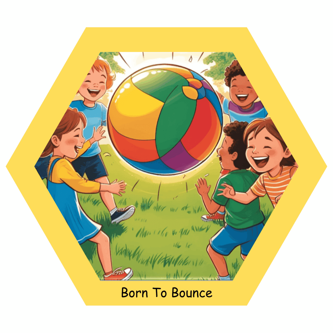 Children playing with a colorful beach ball.