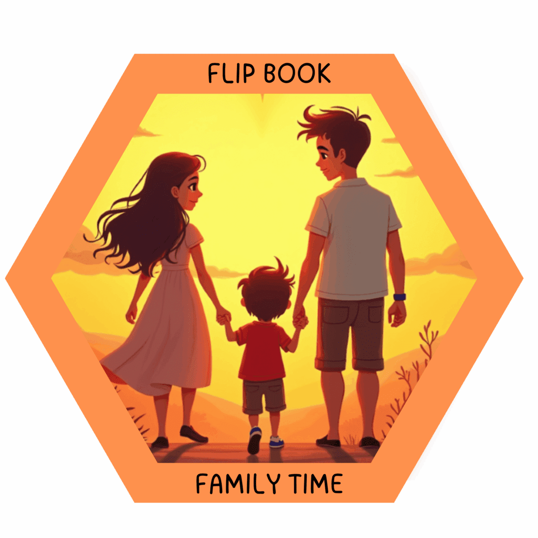 Family holding hands at sunset illustration.