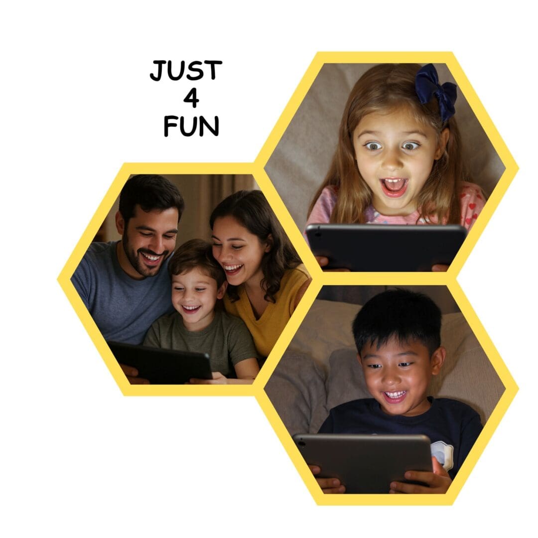 Family and kids enjoying tablets together.