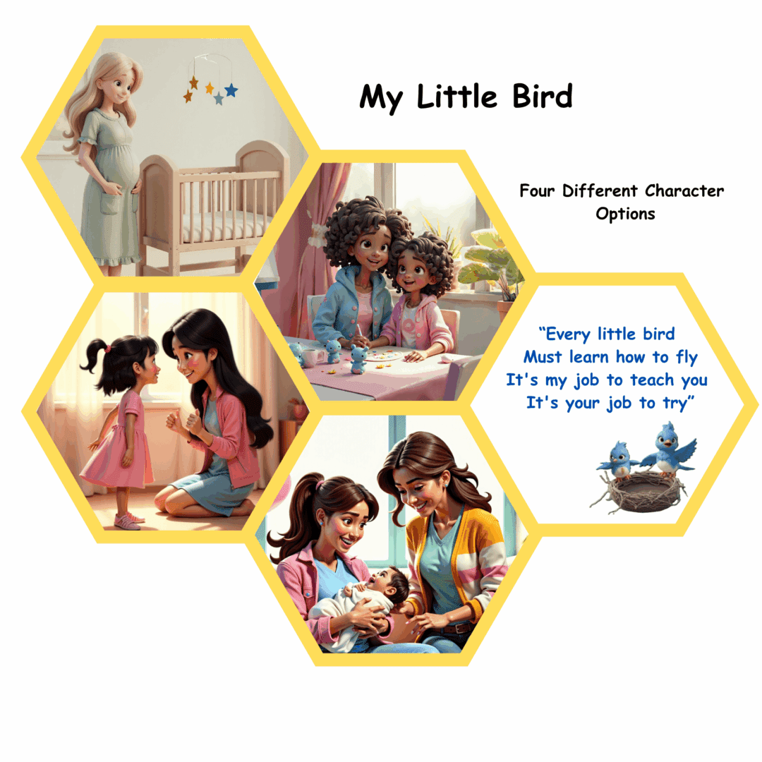 My Little Bird" book character options collage.