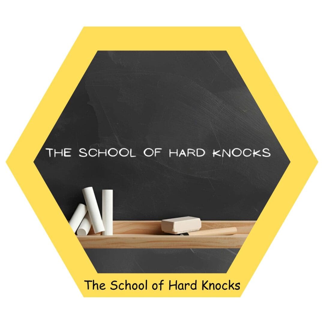 Chalkboard with "The School of Hard Knocks.