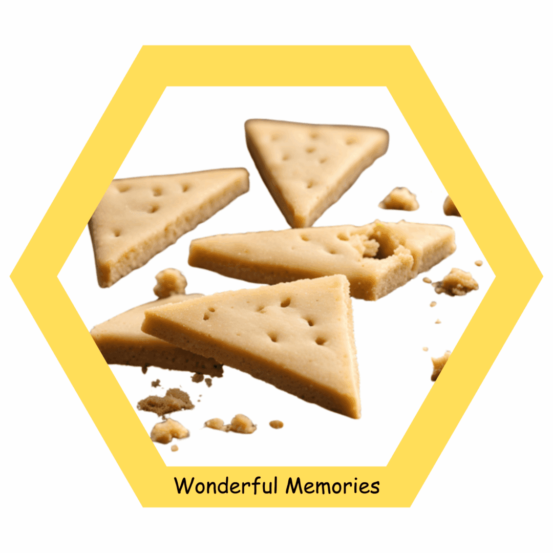 Crumbly triangular cookies with yellow border.